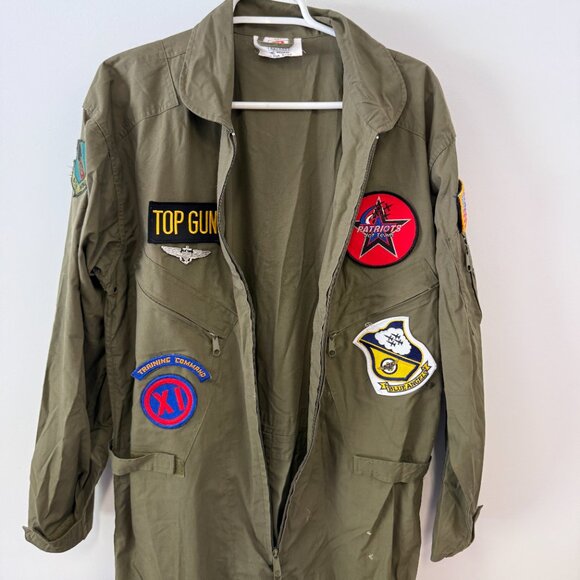 Top Gun Flight Suit Army Green Jumpsuit Costume - Picture 3 of 11